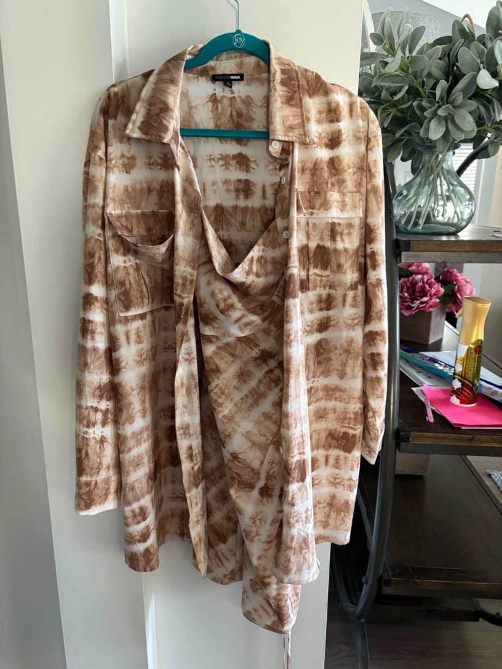 Fashion Nova Brown and White Tie-Dye Midi Dress
